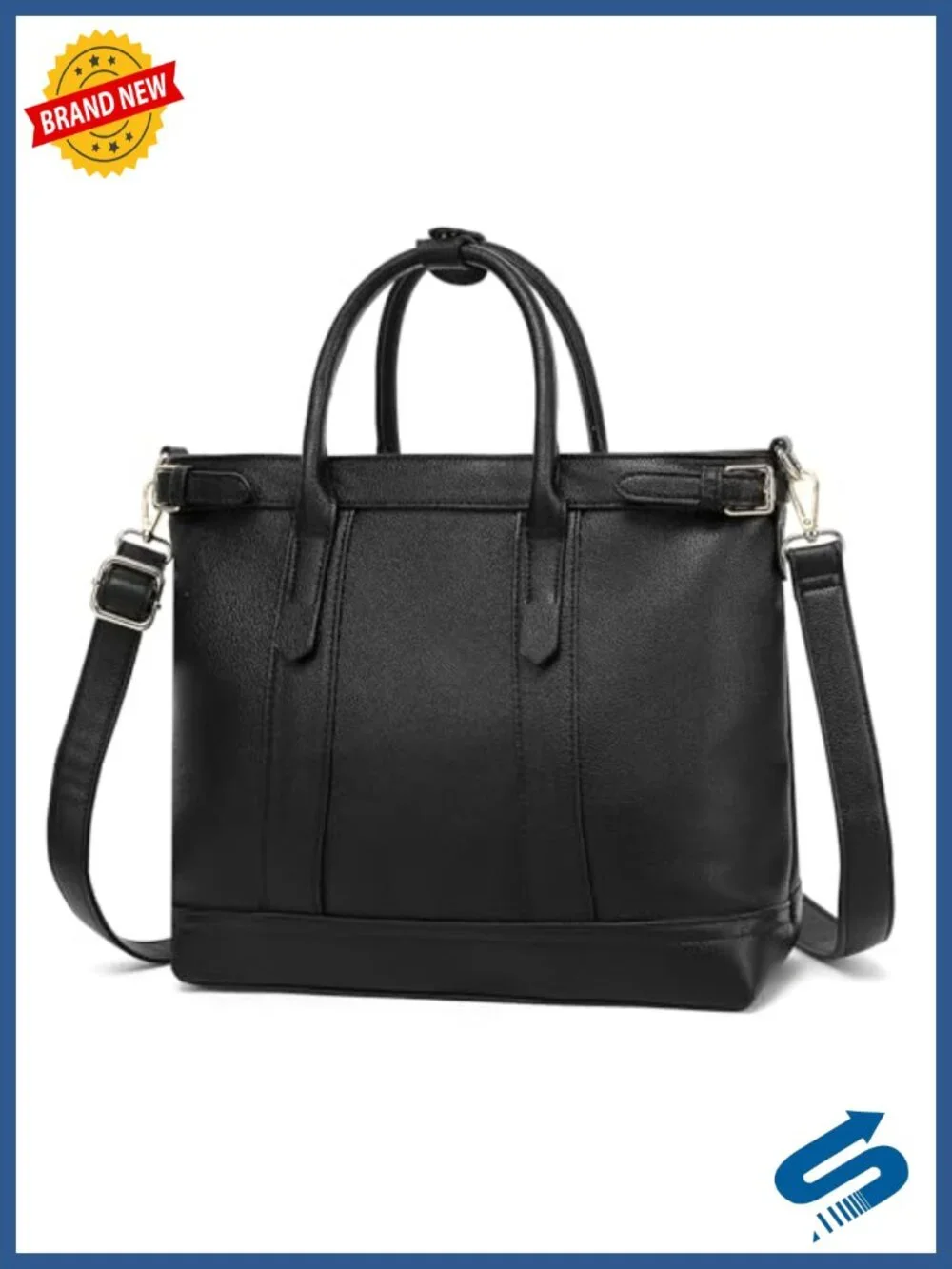 Vegan Leather Tote Handbag with Zipper Pockets Adjustable Strap for Work Travel